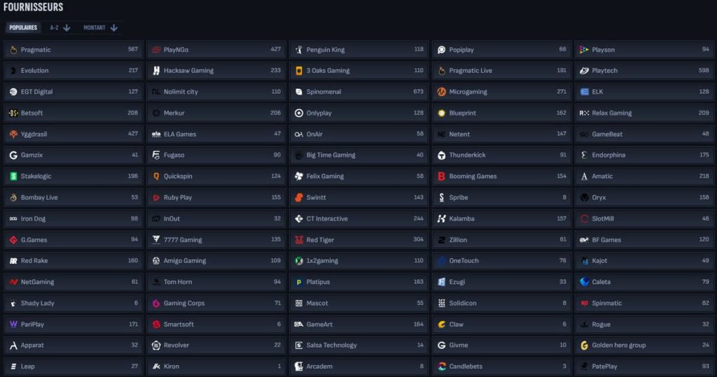 Mafia Casino fournisseurs